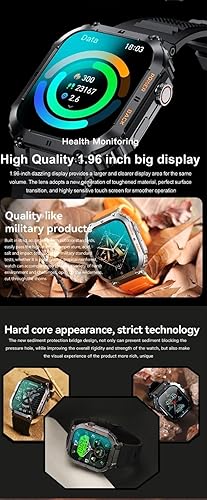 Miniatura 3 de Relojes inteligentes militares para Xiaomi Redmi Note 9 Pro Max - HD 1.96 "Pantalla grande Reloj inteligente resistente (respuestallamadas de
