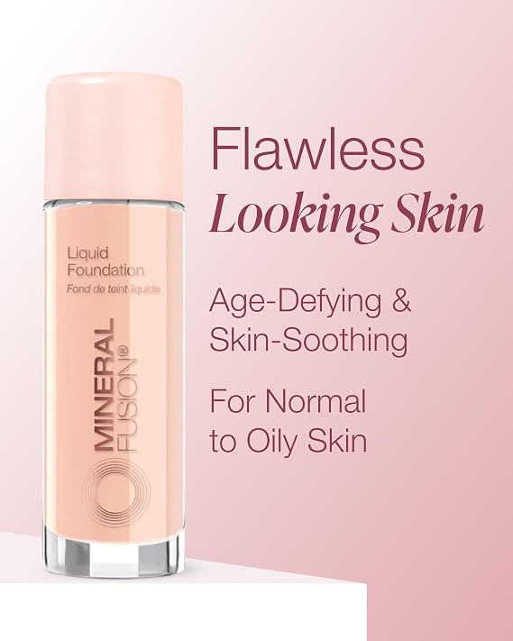 Mineral Fusion Full Coverage Liquid Foundation (Cool 1, Fair) - Lightweight & Hydrating Matte Finish Makeup - With Skin Soothing Green Tea, Lavender - Hypoallergenic, Fragrance-Free - 1 Fl Oz