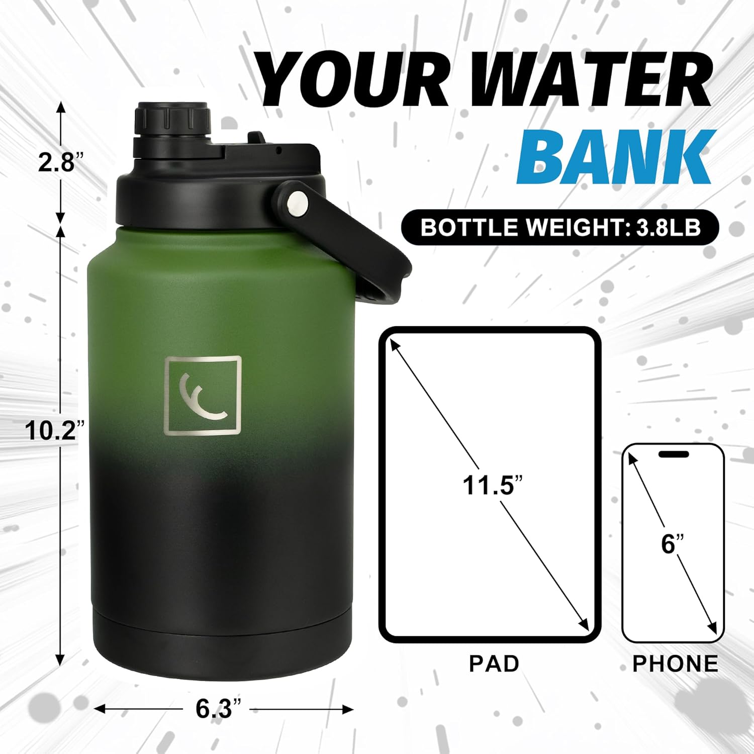 NATURE PIONEOR 1 Gallon Insulated Water Bottle - Double Vacuum Stainless Steel 128 oz Water Bottle with Holder, Wide Mouth & 2-in-1 Lid (Flip Straw & Spout), 1 Gallon Water Jug, Hiking, Camping, Gym - Image 6