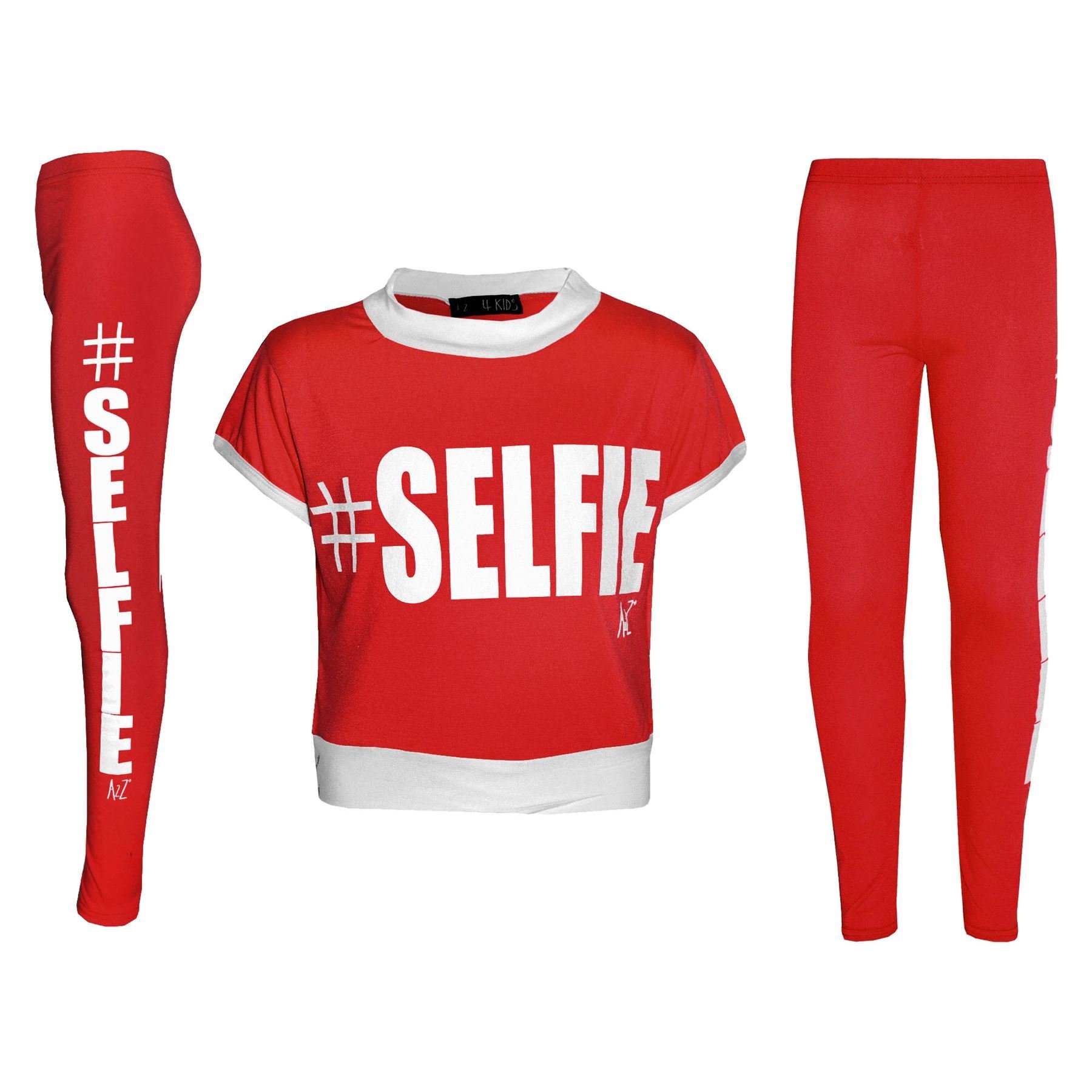 A2z 4 Kids Girls Red Crop Top Legging Set Selfie Durable Stylish Soft - Selfie Set 9-10