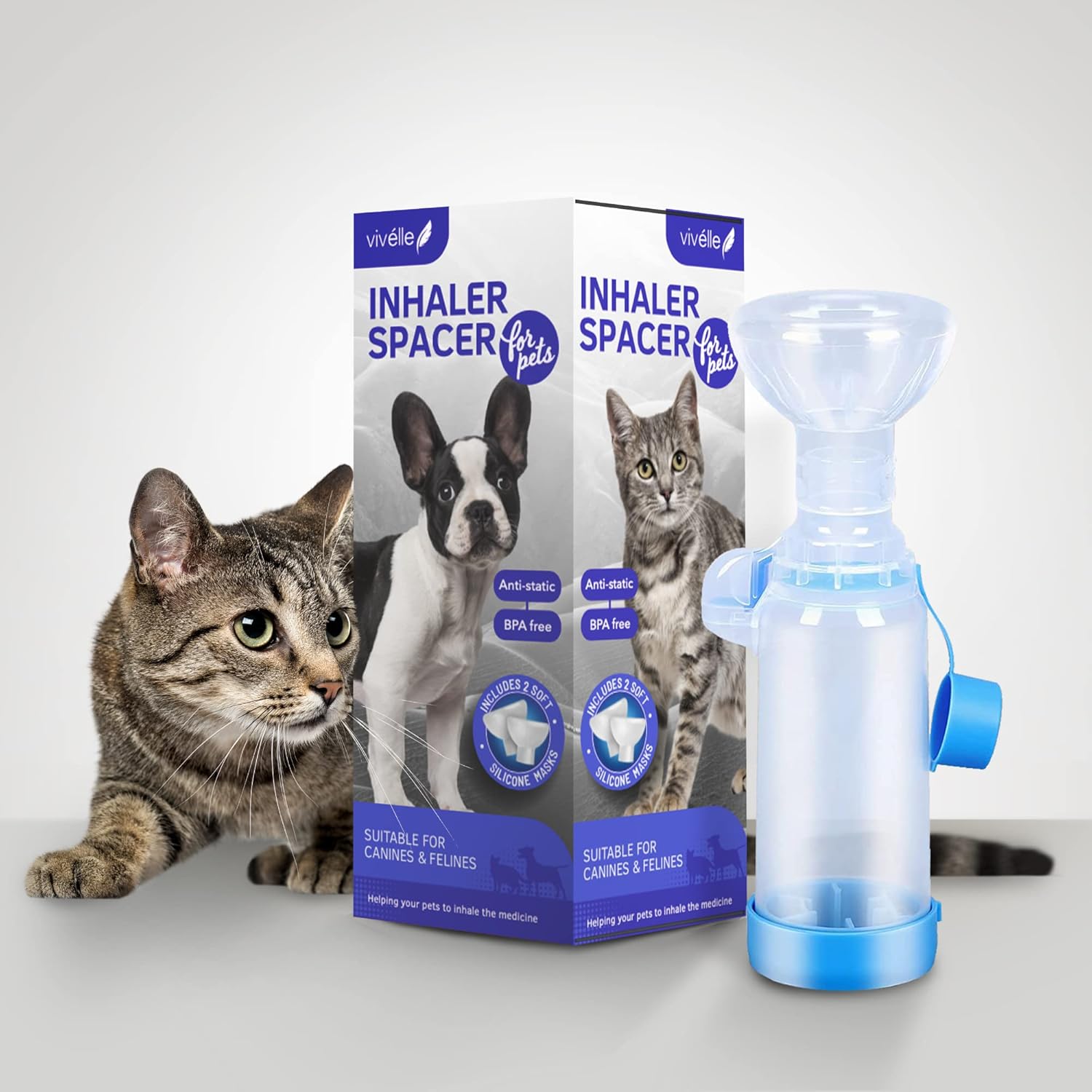 Pet Supplies Vivélle Handheld Inhaler Spacer with 2 Masks for Pets