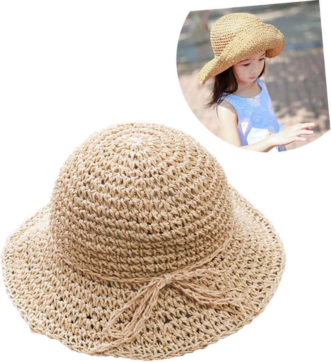 LIFKOME 3pcs Girls Boys and Girls Casual Straw Beach Hat for Sun Stylish Bowknot Design for Vacation and Outdoor Activities Beige