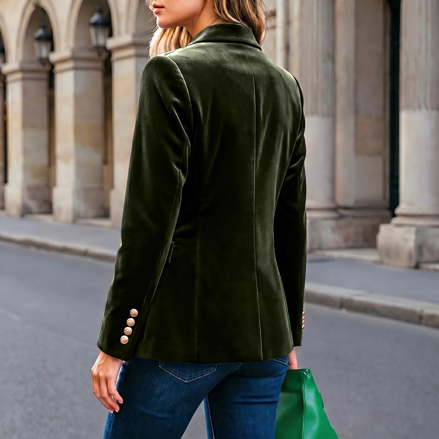 Velvet Blazer Women Business Casual Button Up Jacket Lapel Open Front Long Sleeve Work Office Suit Jackets Blazer
