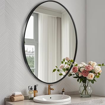 22x30 inch Oval Mirror, Matte Black Bathroom Mirrors for Over Sink, Entryway, Bedroom, Living RoomHorizontally or Vertically