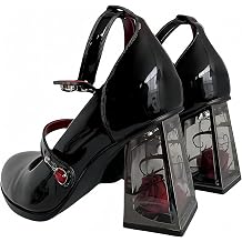 Womens Patent Leather Platform Mary Janes Dress Pumps Gothic Low Chunky Heel Shoes Sweet Lolita Closed Toe Ankle Adjustable Strap