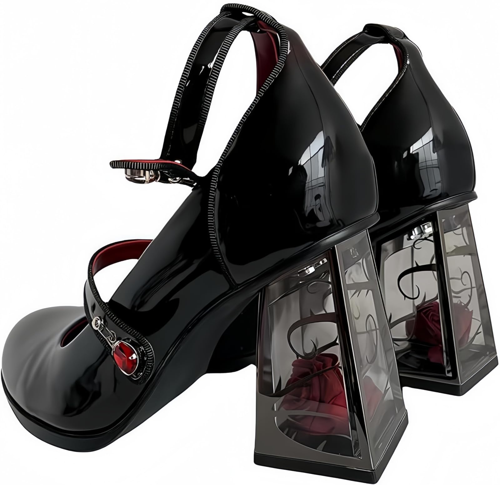 Donna Piattaforma in Pelle brevettata Mary Janes Abito Pompe Gothic Scarpe Tacco Basso Grosso Dolce Lolita Chiuso Dito Caviglia Cinturino Regolabile