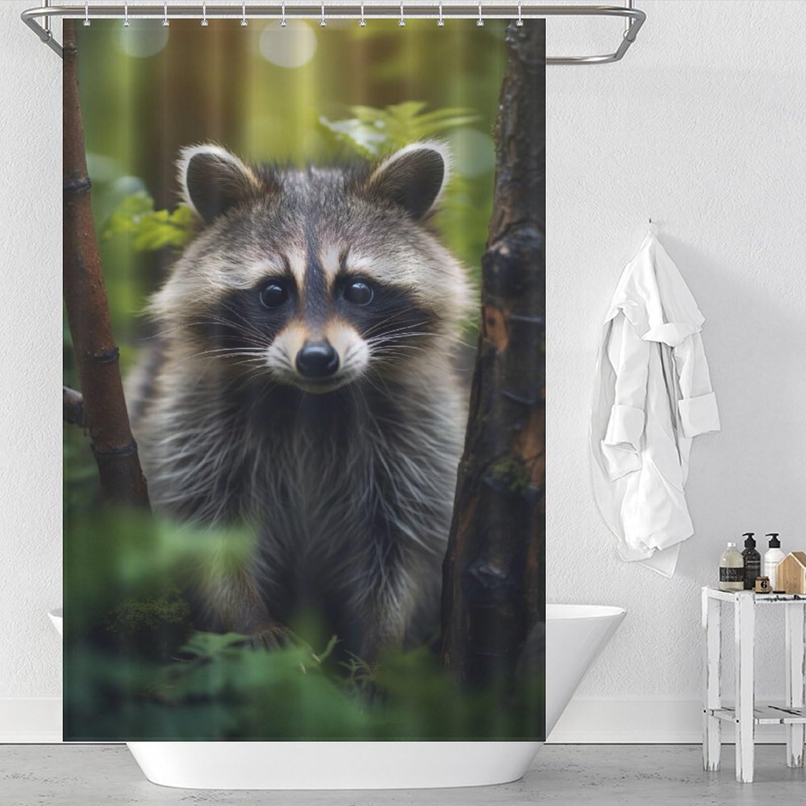 Rideau de douche raton laveur imperméable 122x183cm avec 12 crochets