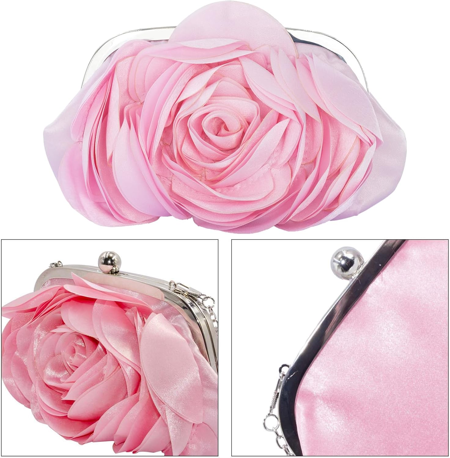 Little Floral Clutch Purse for Women - Elegant Rose Petal Evening Bag with Detachable Chain for Wedding, Gala, Prom - Image 6