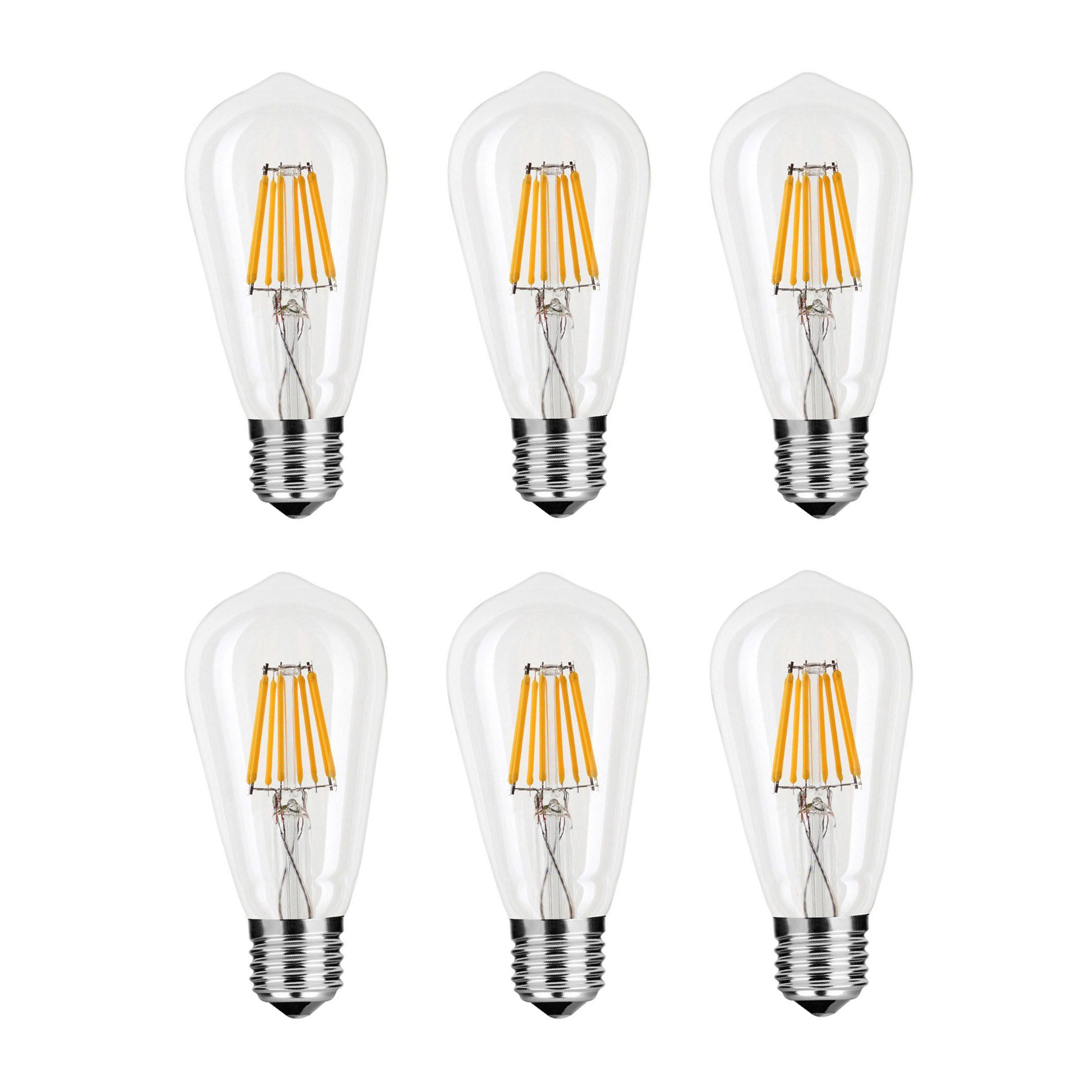 6er Pack LED Filament ST58 E27 8W ersetzt 60W, warmweiß 2700K 750lm nicht dimmbar | LED Edison | LED E27 | E27 Filament | E27 Leuchtmittel