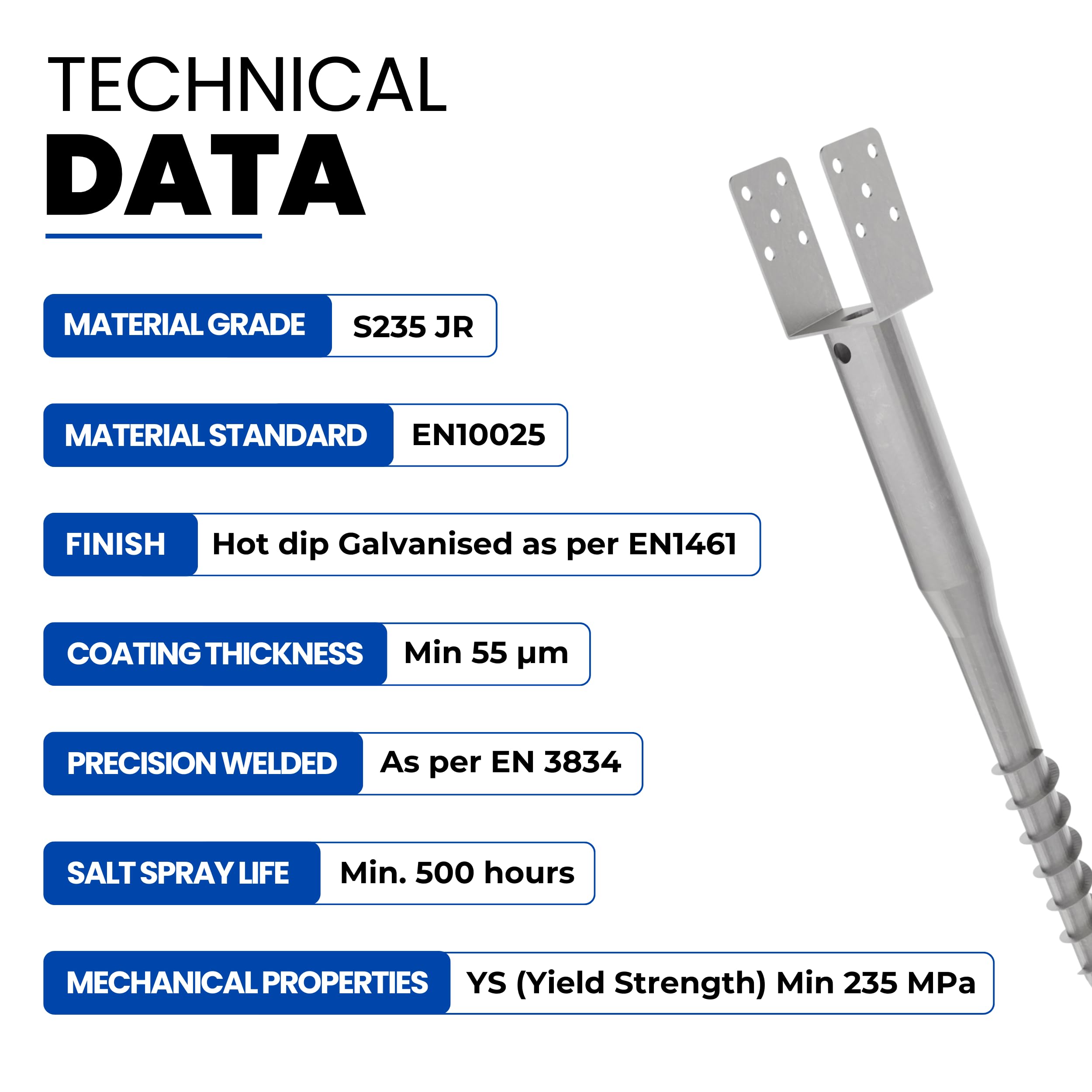 GeZu Impex Ground Screw 102 x 102 x 865 mm Hot Dip Galvanised Set of 4 Single Screw Floor Sleeves, Pole, Support Legs — view 4