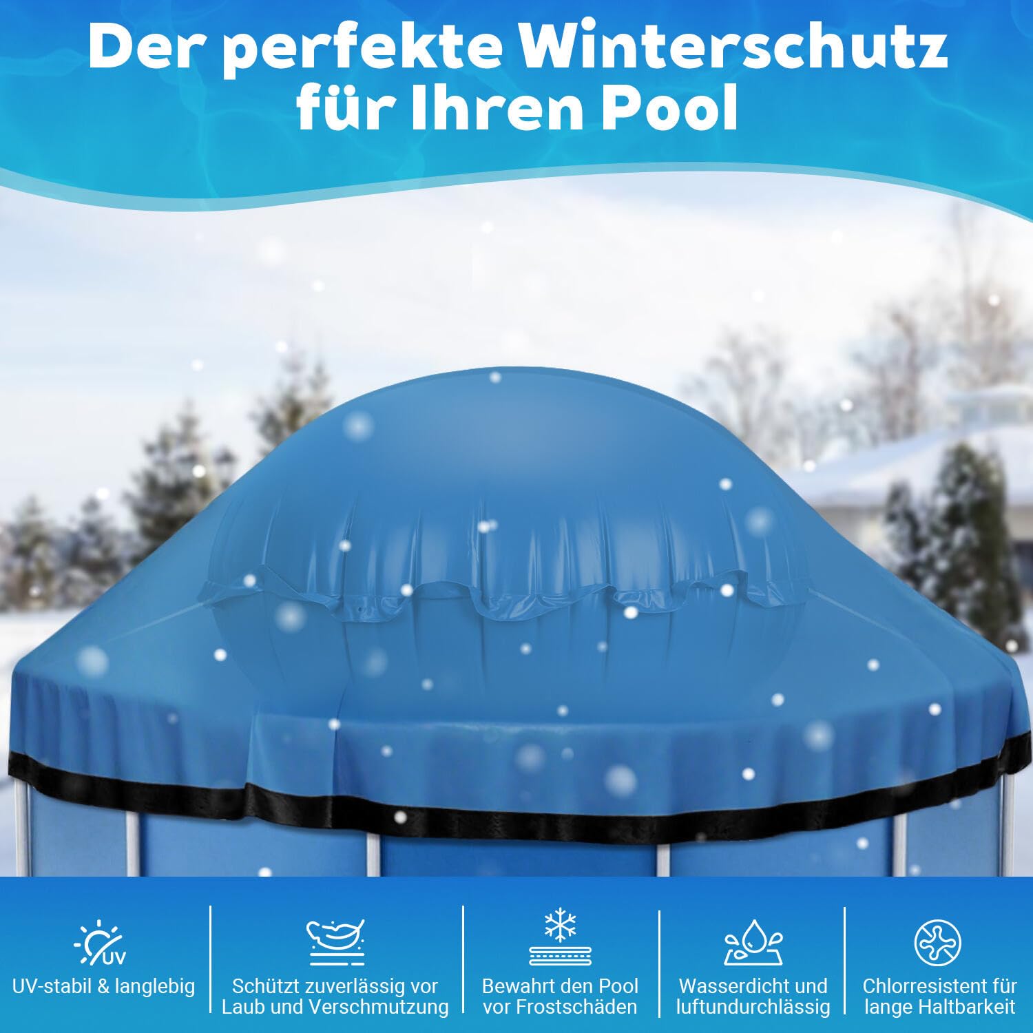 Poduszka basenowa, zimowa, Ø 2 m, okrągła poduszka powietrzna z liną 2 x 4 m, ochrona przed zamarzaniem do -25°C, odporna na promieniowanie UV i chlor, w zestawie zestaw naprawczy i