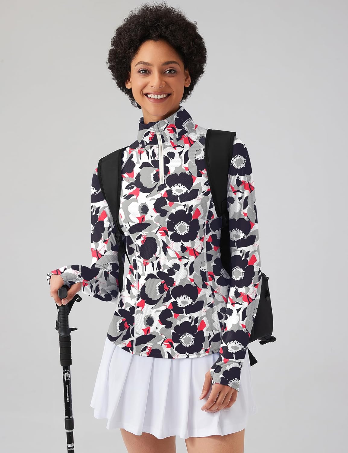 LOMON Women Long Sleeve Shirts Sun Protection 1/4 Zip Summer Quick Dry Hiking Shirts Quarter Zip Pullover for Women - Image 3