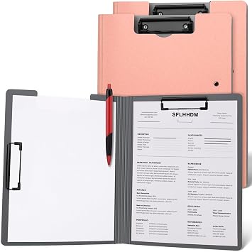 SFLHHDM 2 PCS Clipboards Foldable, Folding 360Cover Folder Clipboard, Plastic Clip Boards with Double Low Profile Clip,Letter Size File Folder Storag Clip Board for A3 A4 Paper-Pink