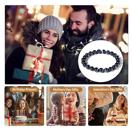 Miniatura 5 de 8MM Blue Tigers Eye Bracelet for Men Women  Fits for 6.5-7.5" Wrist  Protection from Evil Gem  Relief Anxiety Stress Fear  Natural Birthstone for