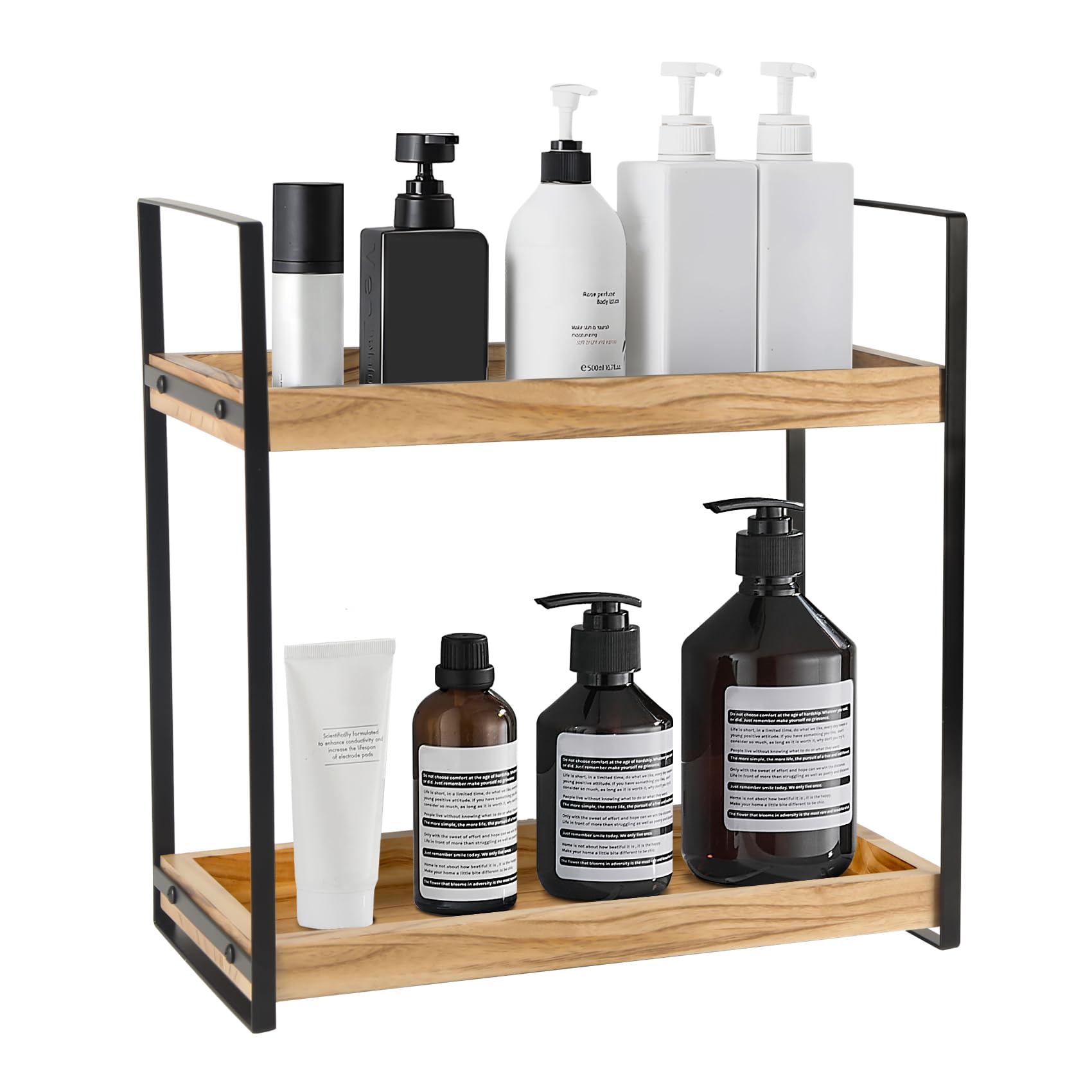 MUCOOS Standregal Badezimmer Organizer, Holzregal mit Metallgestell, Braun