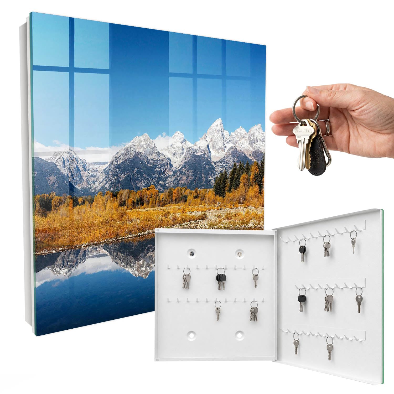 Armadietto portachiavi 30x30 cm Autunno dorato Porta Destra Bianco | Appendiabiti | Bacheca | Vetrinetta | Nicchia | Casellario | Armadio | Gancio | Quadro | Mobiletto | Contenitore | Supporto