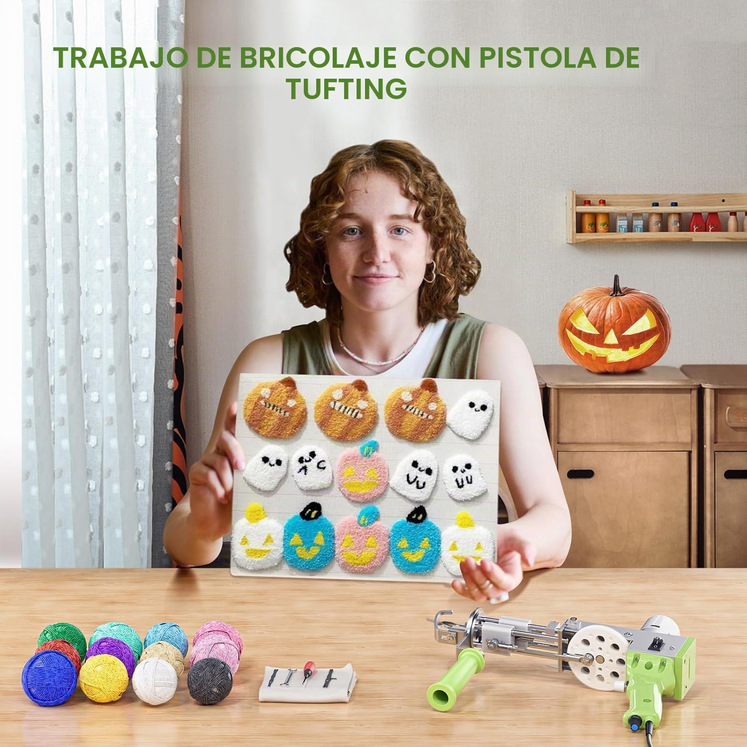 Tufting,Helangel Pistola Tufting 2 en 1 Pistola de Tufting 5-40 Pasos/S Tufting Pistola Eléctrica 7-21 mm Ajustable Máquina de Tejer Alfombras para Navidad Artesanía Alfombras Ropa