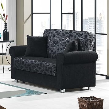 Ottomanson Convertible Loveseat Futon Couch with Hidden Storage & Click-Clack Sleeper Mechanism Firm Support Sleeper Loveseat for Living Room, Apartment & Guest Room, Black