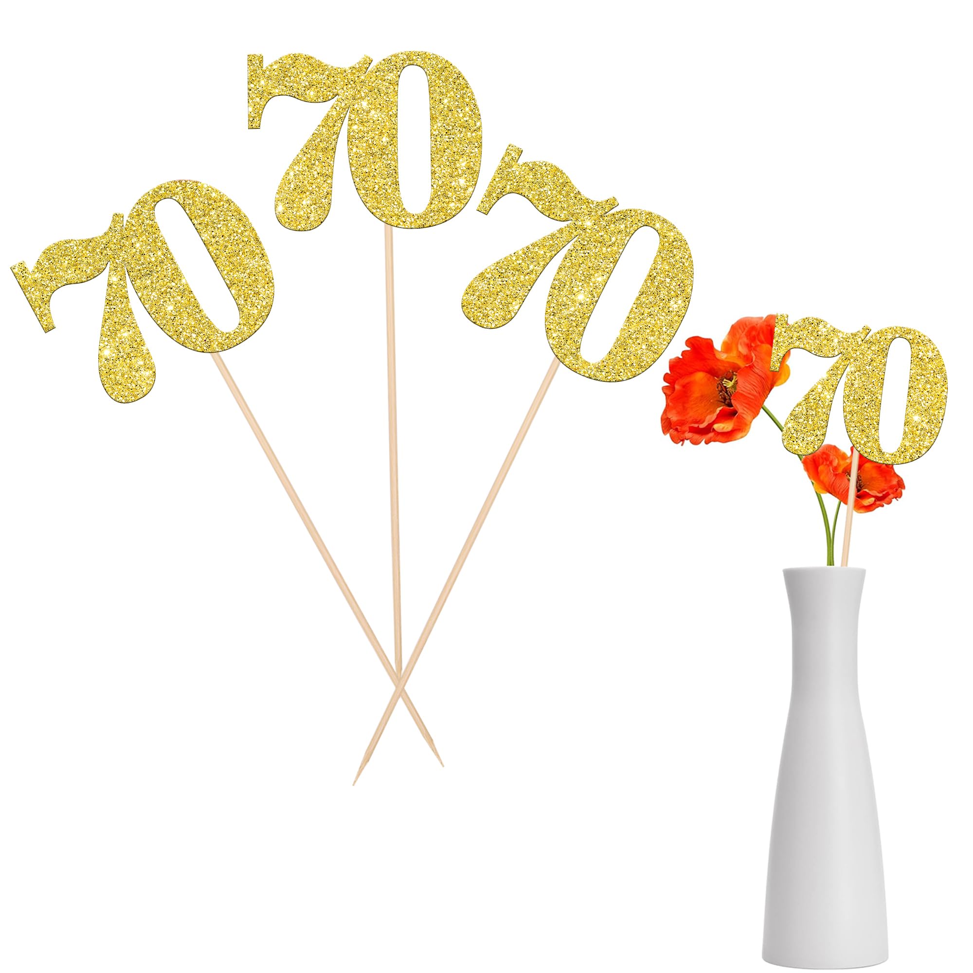 12 PCS Glitter 70th Birthday Centerpiece Sticks Number 70 Cake Toppers Seventy Table Flower Topper Decorations for 70th Birthday Anniversary Party Centerpiece Supplies Gold