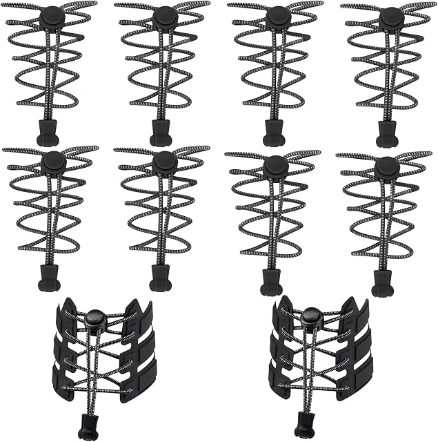 5 Pairs No Tie Elastic Shoelaces, 100cm Elastic Lock Boot Laces Black Long Shoelaces Replacements Round Shoe Laces Heavy Duty Flat Shoelaces Trainer Athletic Shoe Laces for Walking Hiking Kids Shoes