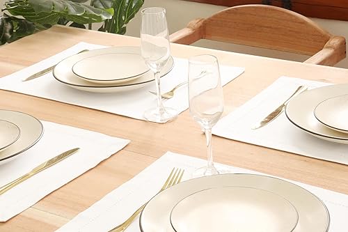 Miniatura 3 de Juego de 4 manteles individuales con punto de vainica, 4 unidades, resistentes a las manchas y derrames, lavables, color blanco