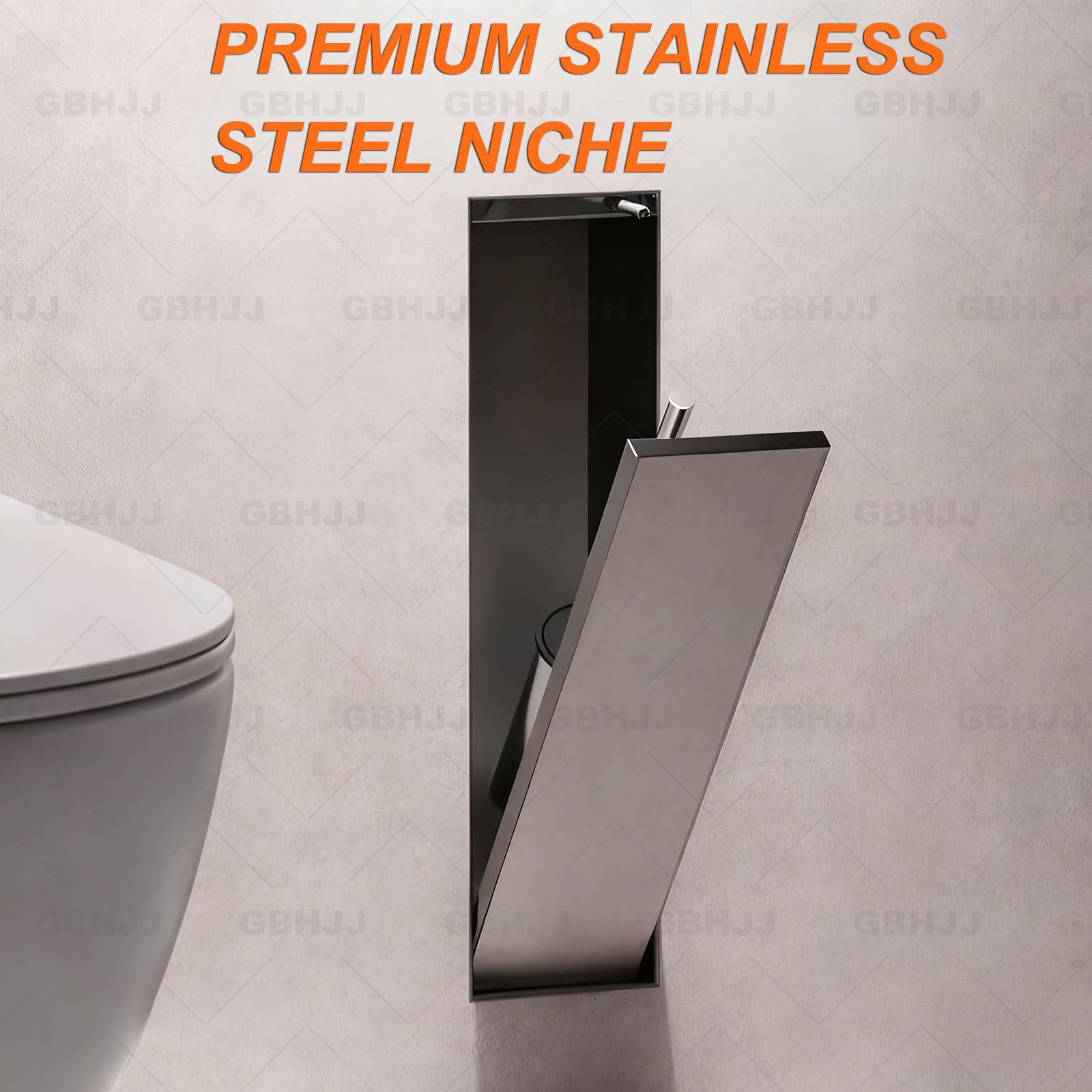 Portascopino da incasso con chiusura elastica, design salvaspazio per ristrutturazione bagno e hotel
