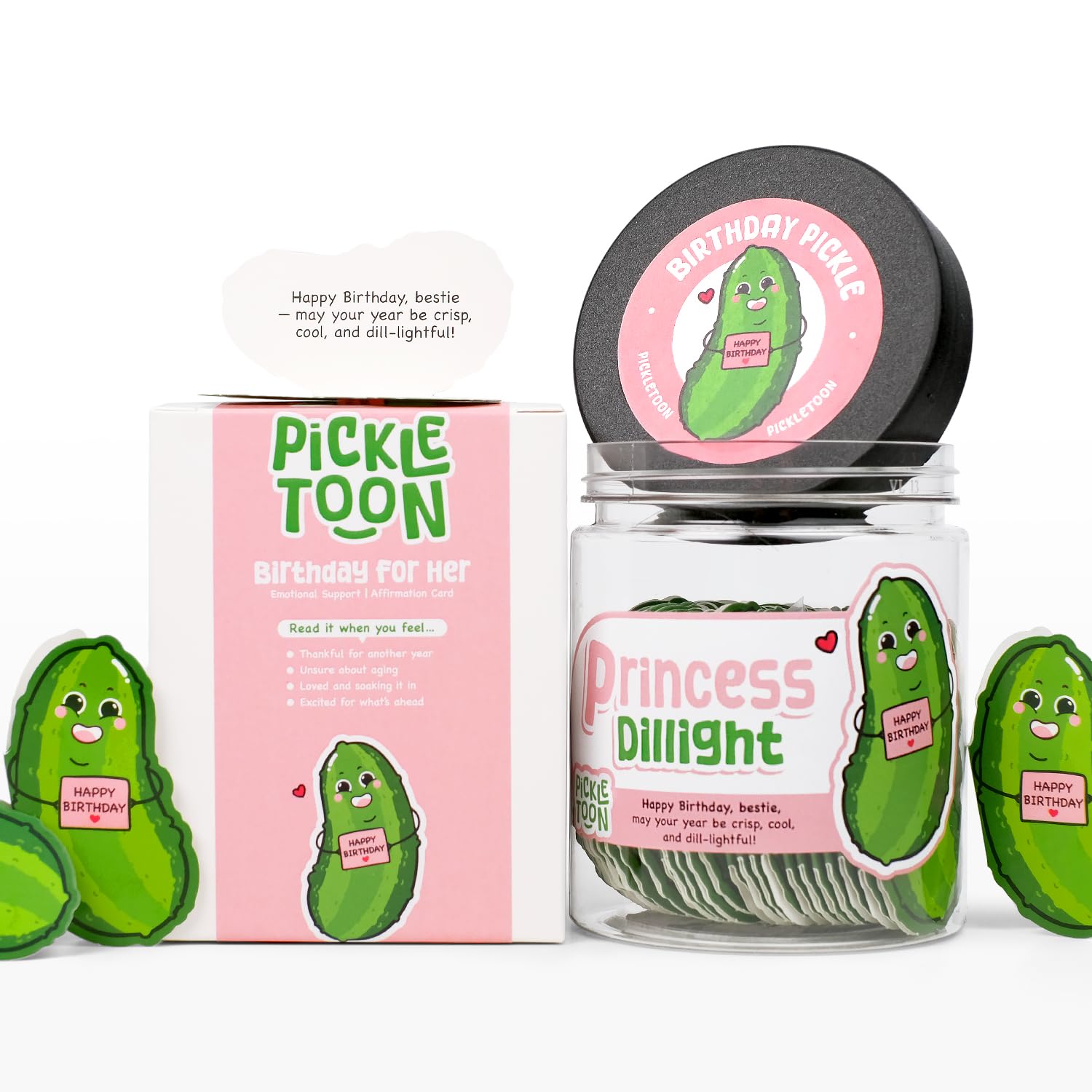 Emotional Support Positive Pickle Jar (PRINCESS DILLIGHT) – 60 Daily Affirmation Cards, Birthday Gifts for Teen Girls &amp; Women, Friendship Gift for Her, Cute Desk Decor, Stocking Stuffers