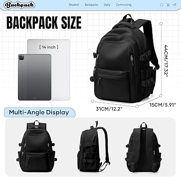 School Backpack School Bag for Teenage Girls Boys College Rucksack Lightweight Schoolbag Casual Backpack Dayback Women Bookbag College Waterproof 14 Inch Laptop Backpacks,E1-Black