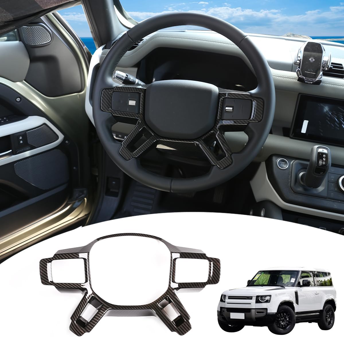 Car Steering Wheel Decoration Frame Trim For Land Rover Defender 90 110 2020-2024 Interior Accessories (Matte Black)
