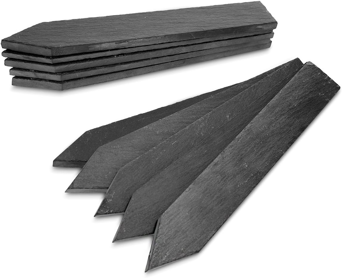 Navaris Slate Plant Labels (10 Pieces) - Set of 10 Natural Slate Garden Markers for Herbs, Pots and Garden - Reusable Slate Tags with Chalk - Size M : Patio, Lawn & Garden