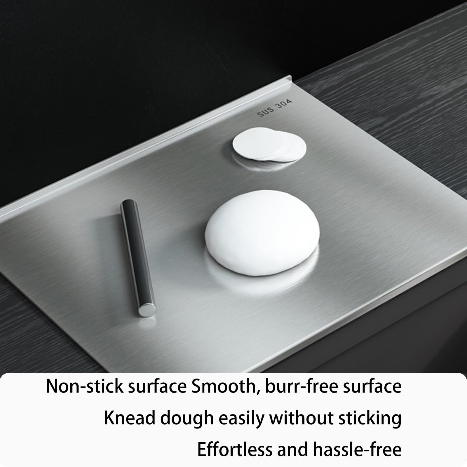 Tabla De Cortar Profesional De Acero Inoxidable，Tablas De Cocina Con Borde De Parada, Encimera, Cocina, Grado Alimenticio, Para Amasar, Pizza, Antideslizante(50x70cm)
