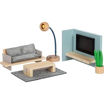Small Foot 12633 Doll's House Furniture Living Room Wooden Furniture Set for Dollhouse for Children from 3 Years