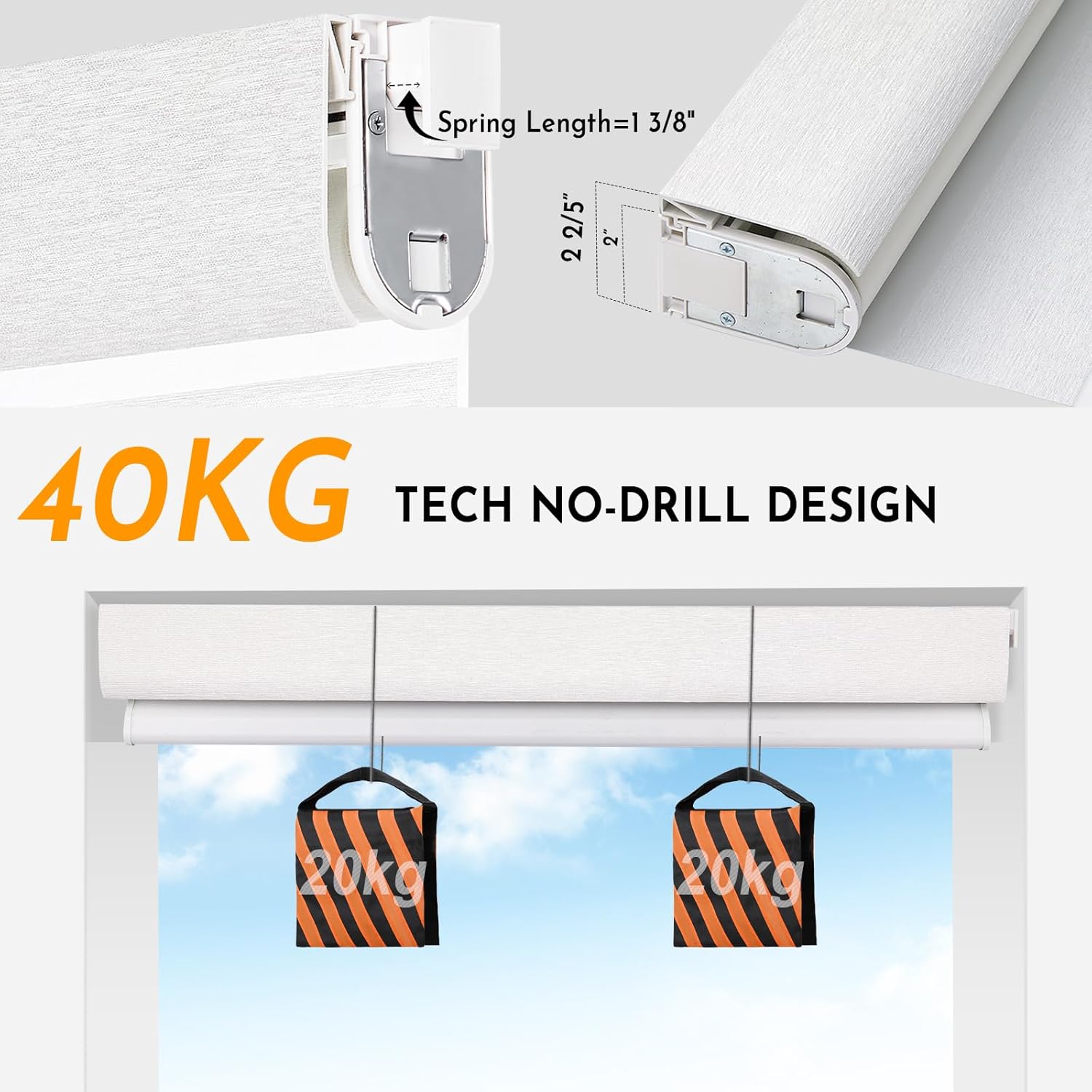 Persilux No Drill Motorized Zebra Blinds with Remote, Automatic 65% Blackout Smart Zebra Shades, Dual Layer Privacy, Linen Fabric, White, RS2255-1