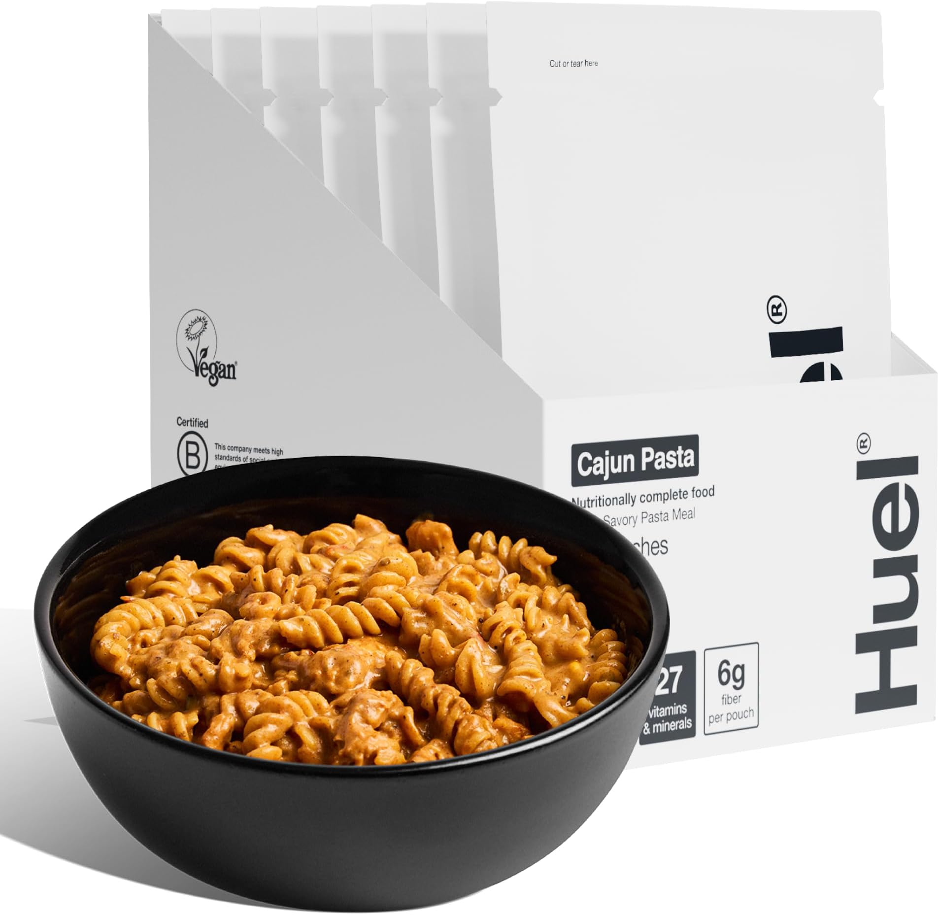 Huel Hot and Savory Meal Packs | Cajun Pasta | Up to 25g Protein Plant Based Instant Meal | 27 Vitamins and Minerals | 100% Nutritionally Complete | 7 Pack