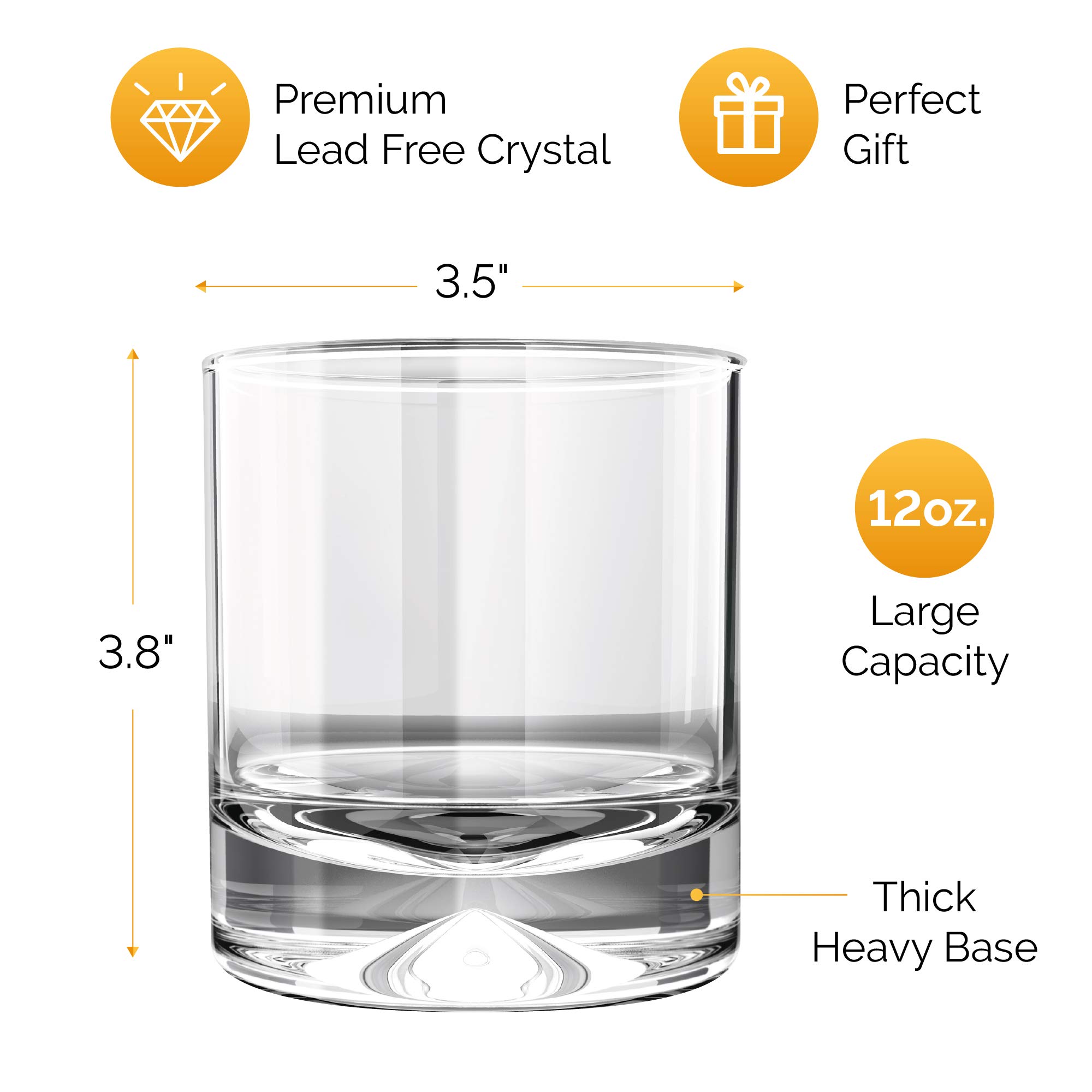 Juego de 2 vasos de whisky de cristal, clásicos, 350 ml, cristal soplado a mano, con fondo grueso, perfectos para cócteles, whisky escocés, bourbon