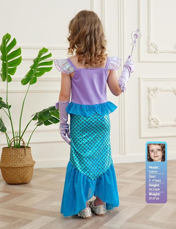 Mermaid Costume Girls Dress Up Birthday Halloween Party Cosplay