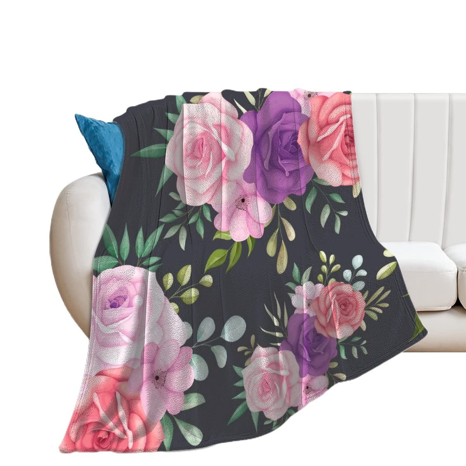 Couverture polaire fleur rose pourpre d'une douceur exceptionnelle en flanelle premium