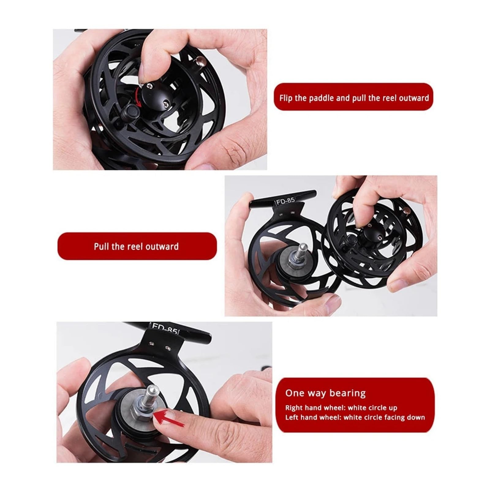 Kołowrotki wędkarskie, Kołowrotek muchowy 2+1 BB, zwalniany przyciskiem, 3/4-5/6 WT, stop aluminium, wielokolorowy(85Black5-6wt)