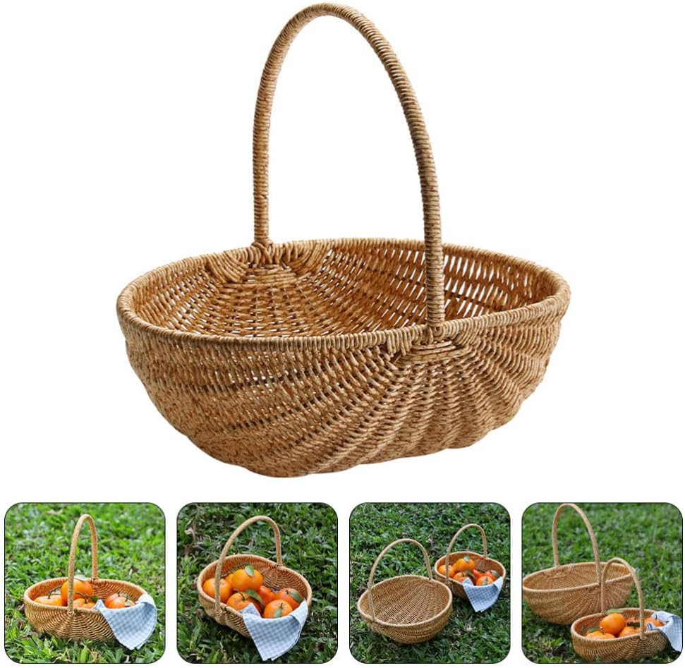 LIFKOME Imitation Rattan Basket Plastic Rattan Picnic Basket Easter Flower Basket with Handle Woven Storage Basket for Home Wedding Decoration 24cm Hand Woven Snacks Basket
