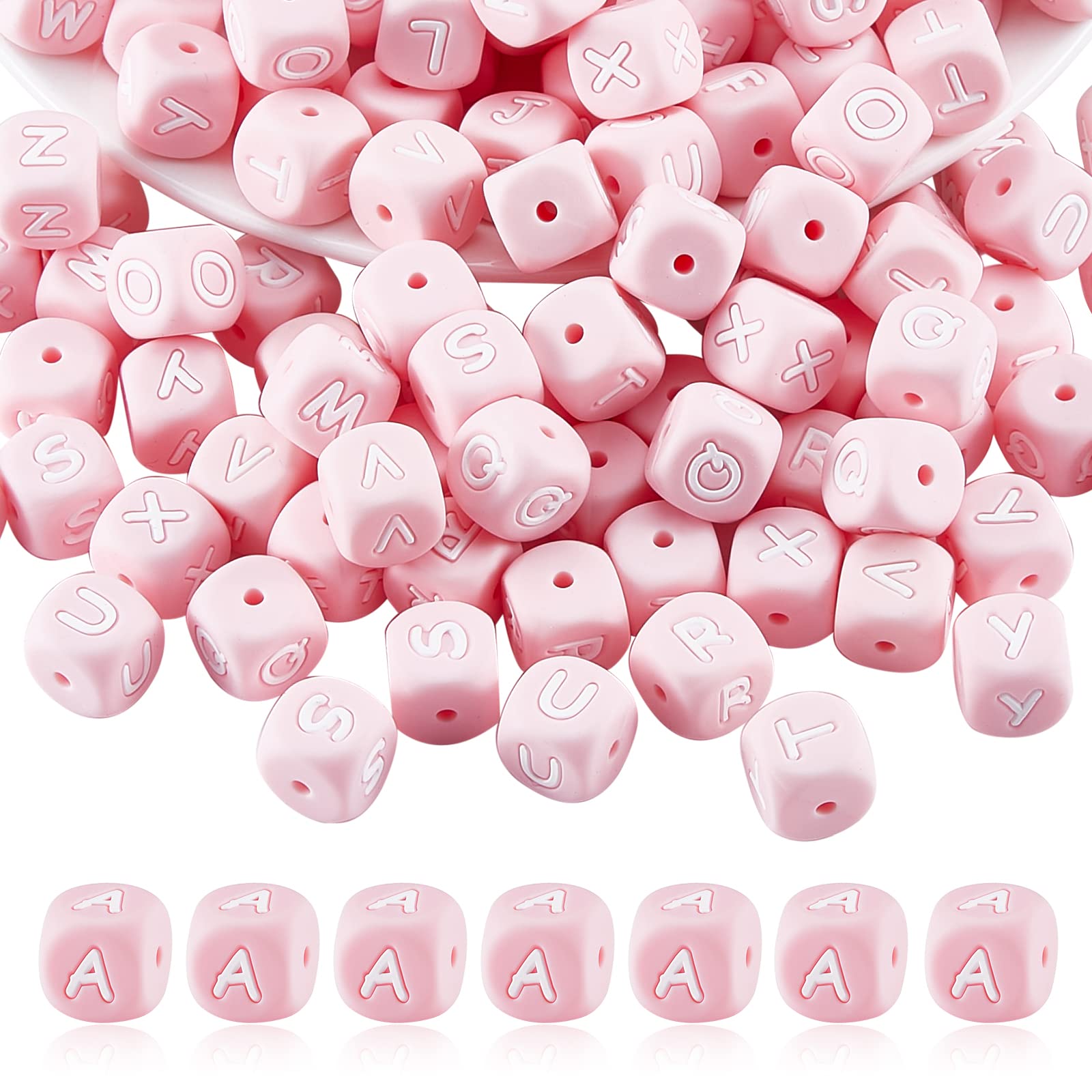BEEFLYING 104 dadi quadrati luminosi cubici in silicone, 12 mm, foro grande, perline distanziali sfuse per la creazione di bracciali, collane e
