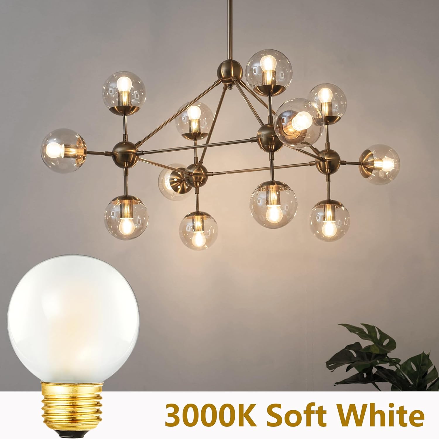 Dimmable g16.5 LED Light Bulb 40W Edison Globe Light Bulb,4W Equal 40 watt Light Bulb, 3000K 400lm AC120V,E26 Frosted Chandelier led Bulb for Chandelier,Vanity and Ceiling Fan,6Pack (4W-3000K)