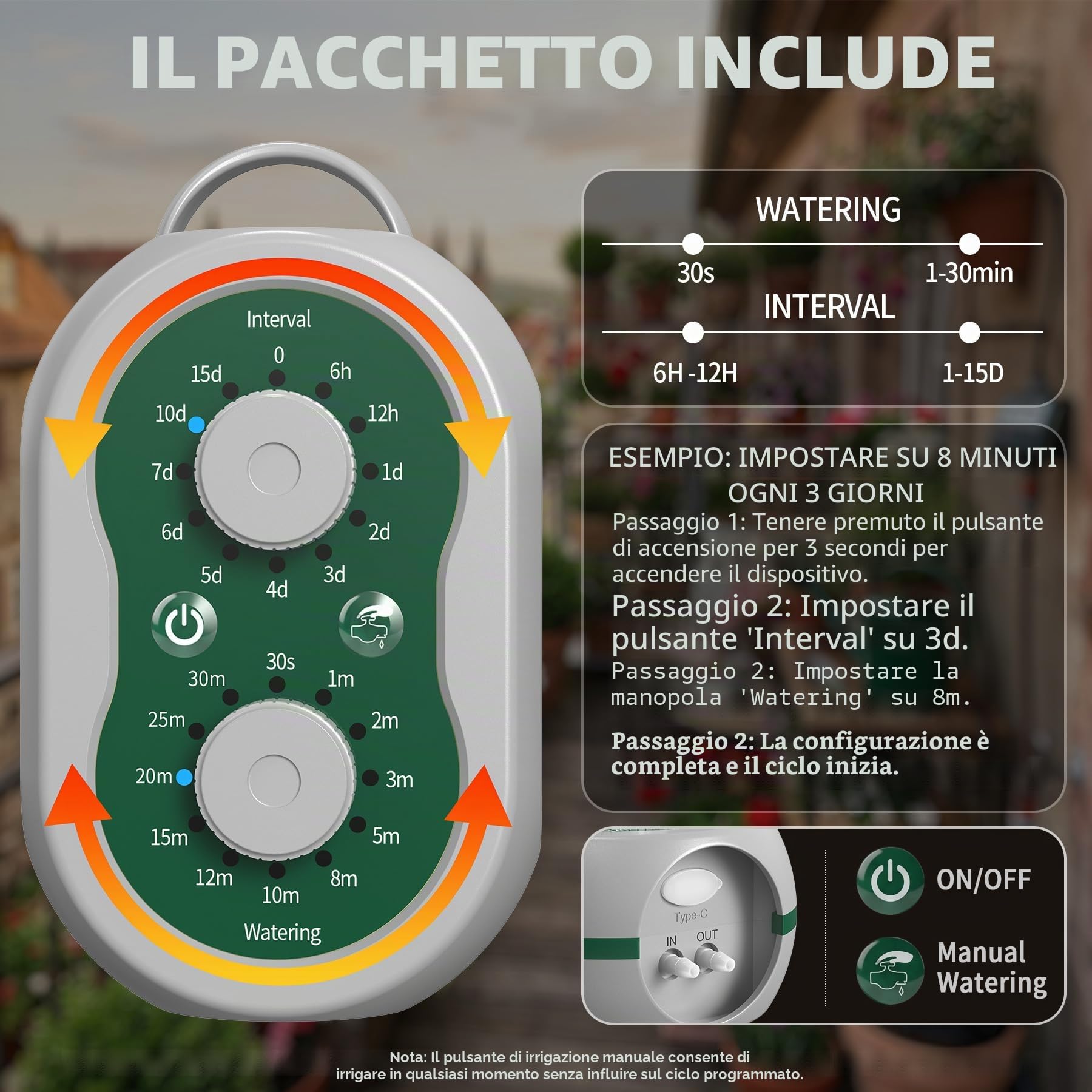 Kit Irrigazione Automatico Ricaricabile Kit Irrigazione a Goccia per Vasi Irrigazione Automatica Balcone per 15 Piante in Vaso da Interno, Balcone, Serra, Giardino