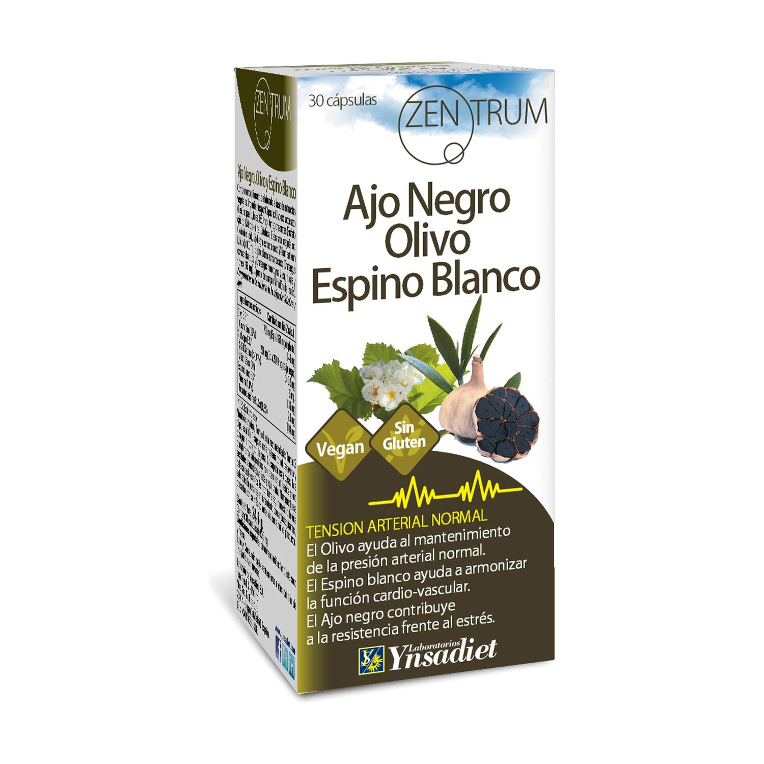 Pack 3 x Olivo Ajo Negro y Espino Zentrum Ynsa diet 30 cápsulas vegetales | Complemento para corazón y tensión normal | Con olivo, ajo negro envejecido y espino blanco, vegano y sin gluten