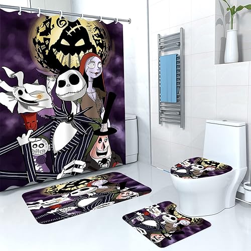 DDS-DUDES Juego de 4 cortinas de ducha de Navidad para niños, decoración de Halloween y Navidad con 12 ganchos de cortina para baño, impermeable, 71
