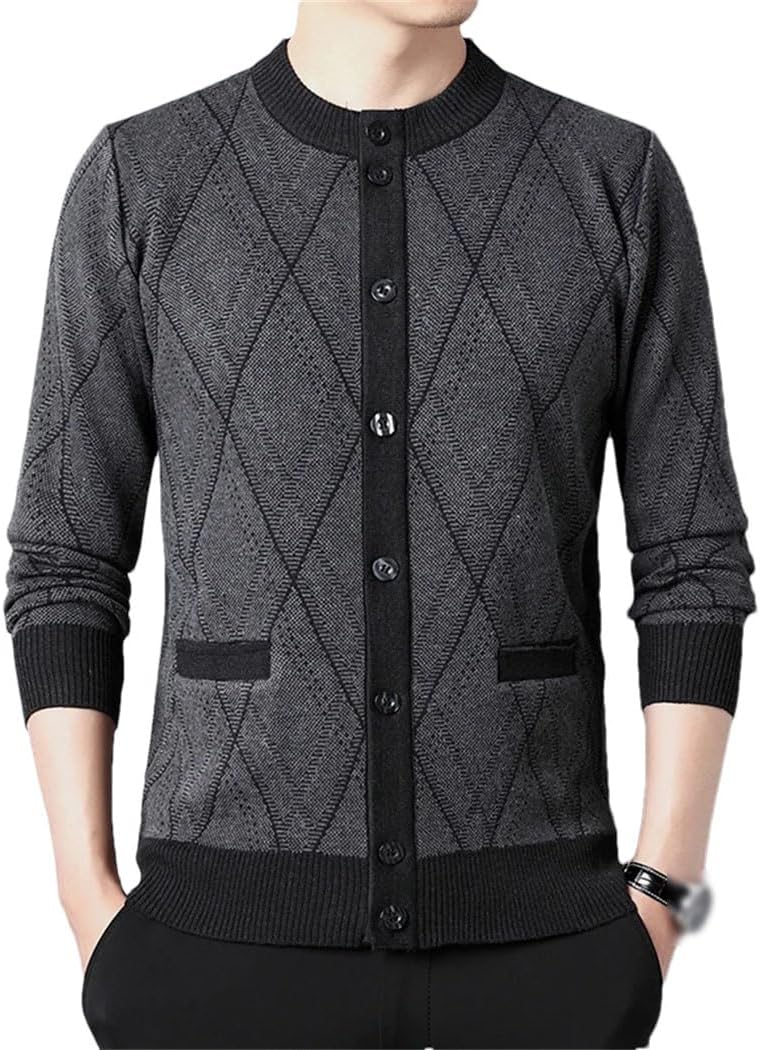 Men's Knitted Casual Cardigan Sweater Coat Long Sleeve O-Neck Single Breasted Soft Sweatshirts