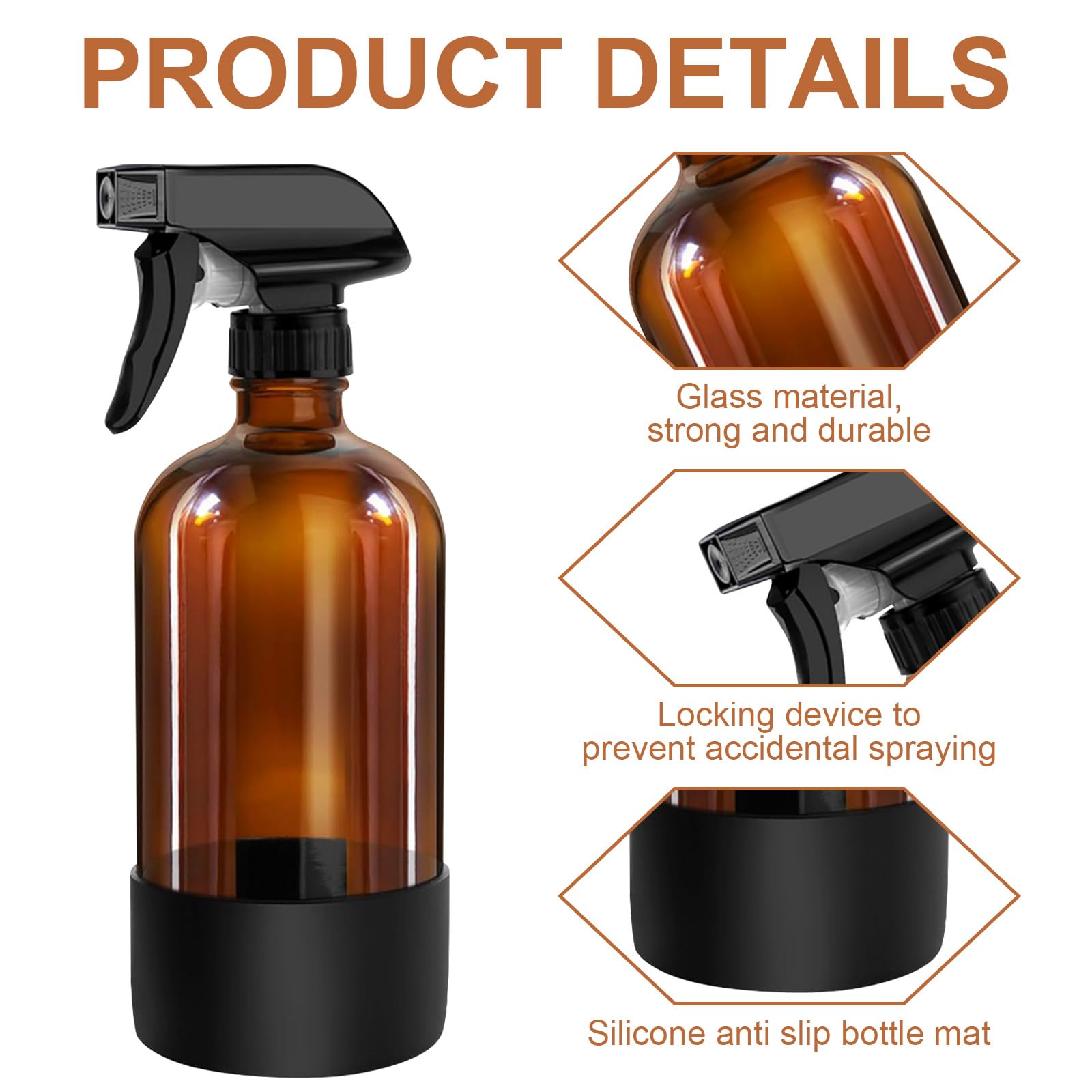 prota 3 botellas de spray de vidrio ámbar, botellas vacías de vidrio de 500 ml, recipiente recargable con boquilla ajustable, botella de pulverización de agua para limpiar plantas, aceites esenciales