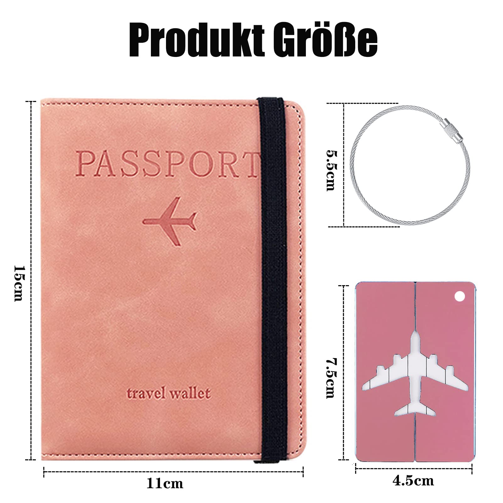 Toctax Etui na paszport, etui na paszport z blokadą RFID, uchwyt na paszport dla kobiet i mężczyzn, podróżna teczka na dokumenty, skórzany portfel podróżny, organizer na karty kredytowe, A-ró?owy