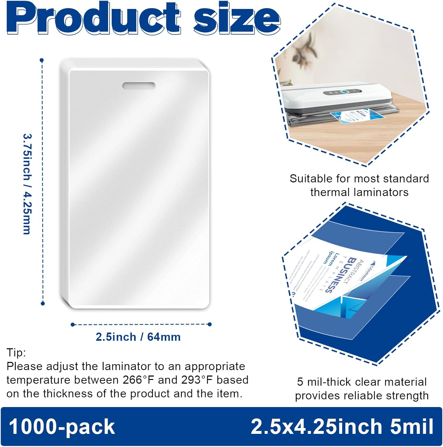 1000 Pack 5mil 2.5" x 4.2" Thermal Laminating Pouches Badge Laminate Pouches Clear Laminated Luggage Tags Printable Laminator Pouches for Business Permits Cards