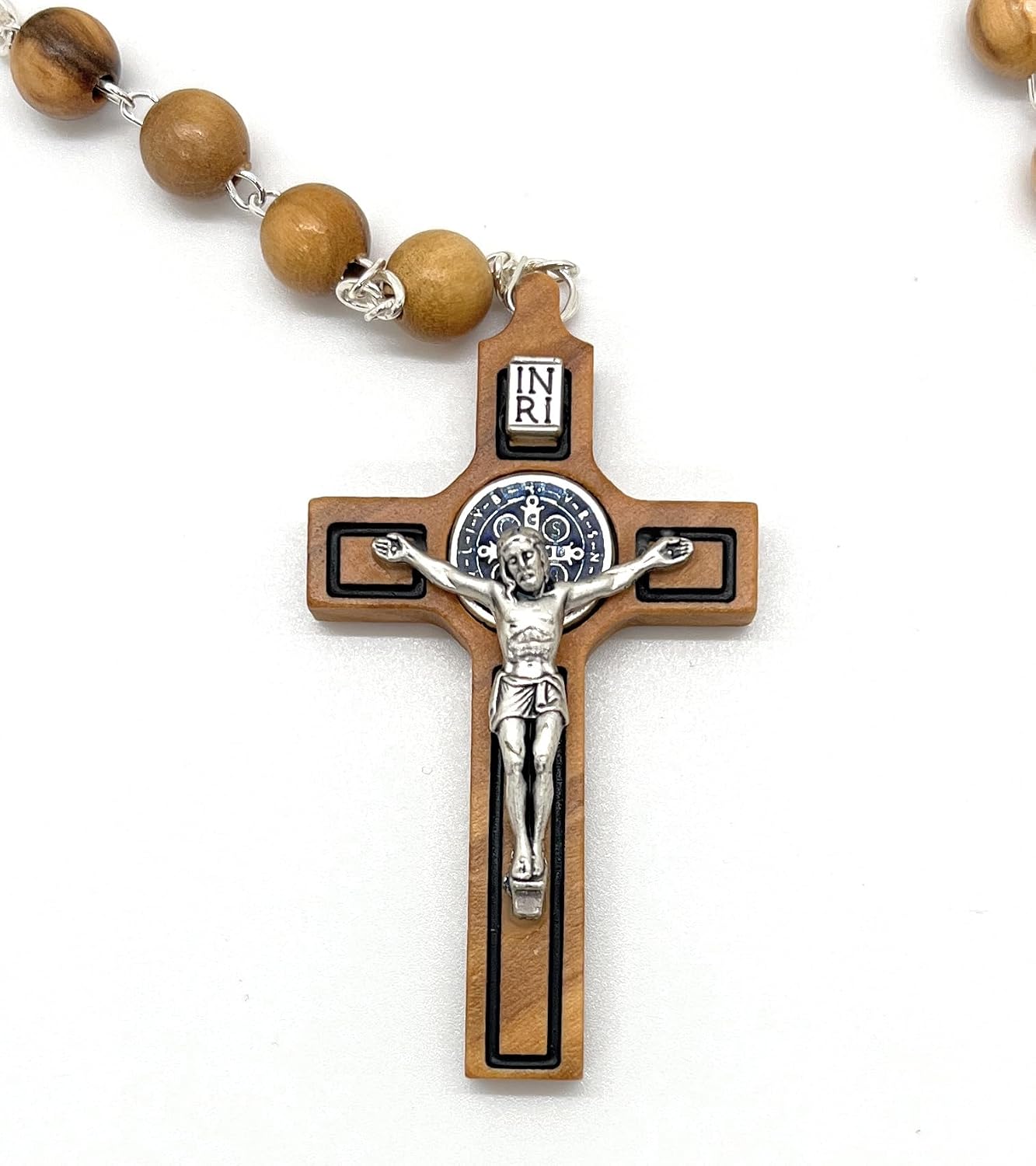 San Francis Imports St. Benedict Rosary, Handcrafted in Italy, Designer Case with Information Pamphlet, Religious Catholic Gift | Made of Olive Wood