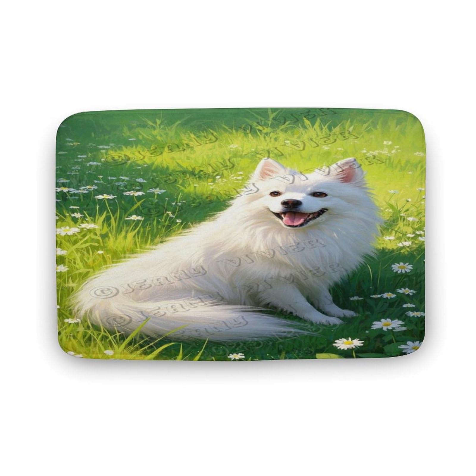 Japanese Spitz Dog Bathroom Bath Rug for Dog Lovers, Soft Plush Microfiber Absorbent Non-Slip Floor Mat, 16 x 24 in